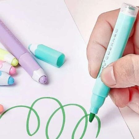 Set Of 6 Pencil Shape Highlighter, Cute Design Stamp Highlighter Pens, Fluorescent Coloring Pens for Student Office School Home Set Of 6 Pencil Shape Highlighter, Cute Design Stamp Highlighter Pens, Fluorescent Coloring Pens for Student Office School Home